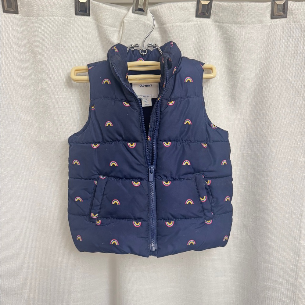 Old Navy Navy Blue Puffer Vest with Colorful rainbow 🌈 Accents